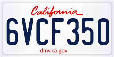 CA license plate 6VCF350