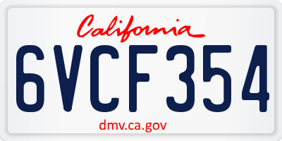 CA license plate 6VCF354