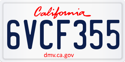 CA license plate 6VCF355