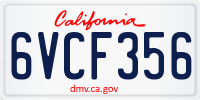 CA license plate 6VCF356