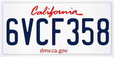 CA license plate 6VCF358