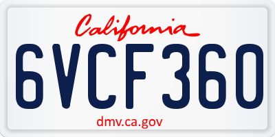 CA license plate 6VCF360