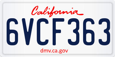 CA license plate 6VCF363