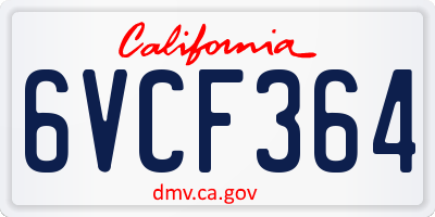 CA license plate 6VCF364