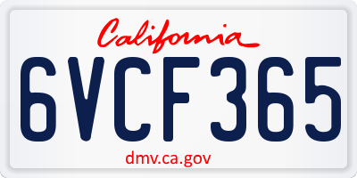 CA license plate 6VCF365