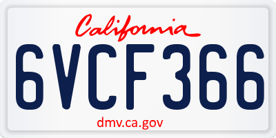 CA license plate 6VCF366