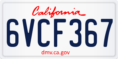 CA license plate 6VCF367