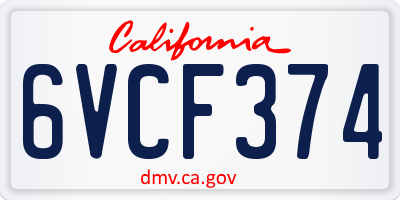 CA license plate 6VCF374