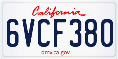 CA license plate 6VCF380