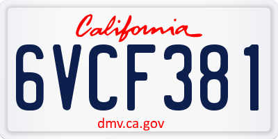 CA license plate 6VCF381