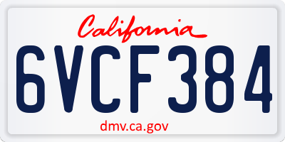 CA license plate 6VCF384