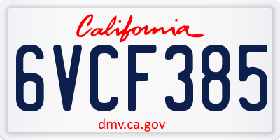 CA license plate 6VCF385