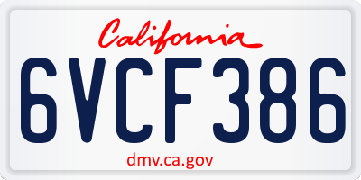 CA license plate 6VCF386