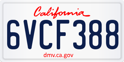CA license plate 6VCF388