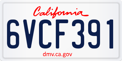 CA license plate 6VCF391