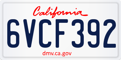CA license plate 6VCF392