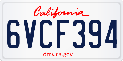 CA license plate 6VCF394