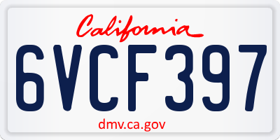 CA license plate 6VCF397