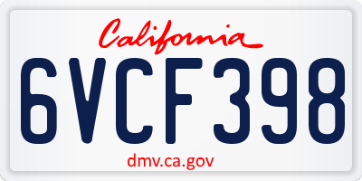 CA license plate 6VCF398