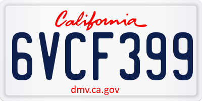 CA license plate 6VCF399
