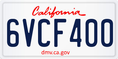 CA license plate 6VCF400