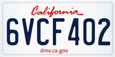 CA license plate 6VCF402
