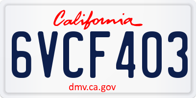 CA license plate 6VCF403