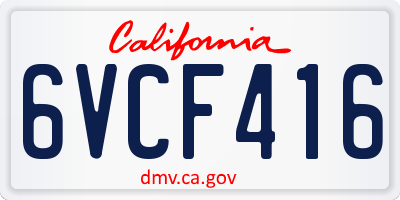 CA license plate 6VCF416