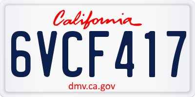 CA license plate 6VCF417