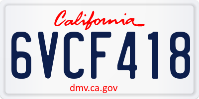 CA license plate 6VCF418
