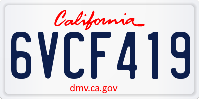 CA license plate 6VCF419
