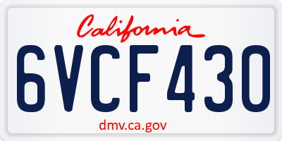 CA license plate 6VCF430