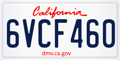 CA license plate 6VCF460