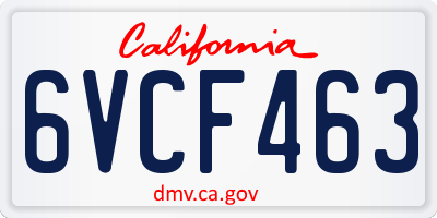 CA license plate 6VCF463