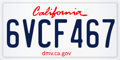 CA license plate 6VCF467