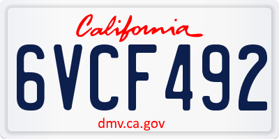 CA license plate 6VCF492