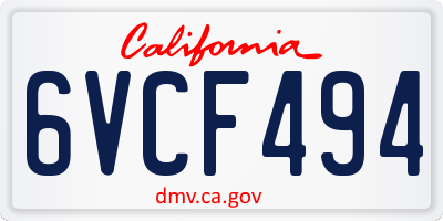 CA license plate 6VCF494