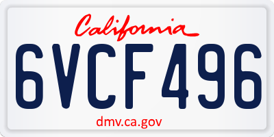 CA license plate 6VCF496