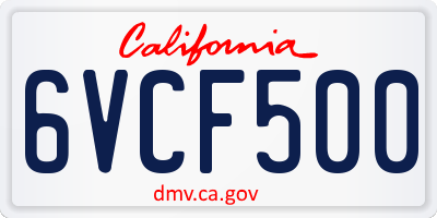 CA license plate 6VCF500