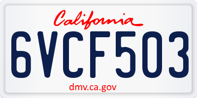 CA license plate 6VCF503