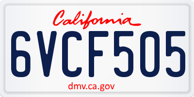 CA license plate 6VCF505