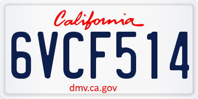 CA license plate 6VCF514