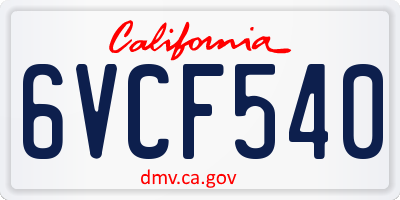 CA license plate 6VCF540