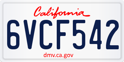 CA license plate 6VCF542