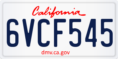 CA license plate 6VCF545