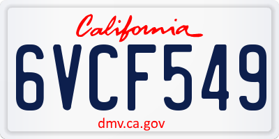 CA license plate 6VCF549