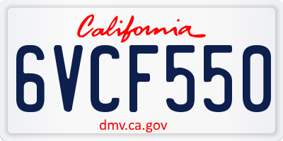 CA license plate 6VCF550
