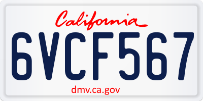 CA license plate 6VCF567