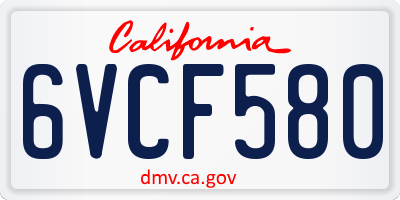 CA license plate 6VCF580