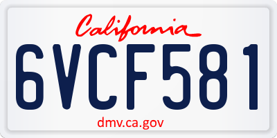 CA license plate 6VCF581